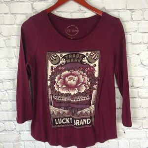 Lucky brand 3/4 logo tee medium